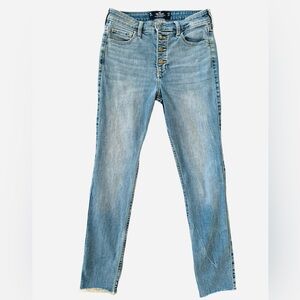 Hollister High Rise Crop Super Skinny Soft Stretch Button Fly Raw Hem Size 7R